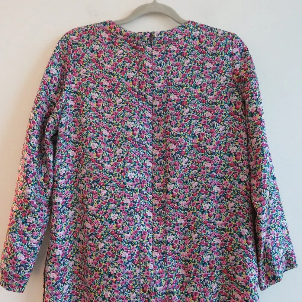 DRAWER JAPAN 100% Silk Ditsy Floral Pink Purple Shift Dress - Size 38 / Medium - Picture 11 of 16